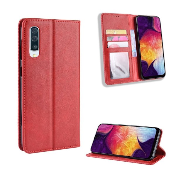 Samsung Galaxy A70 vintage läderfodral - Röd Röd