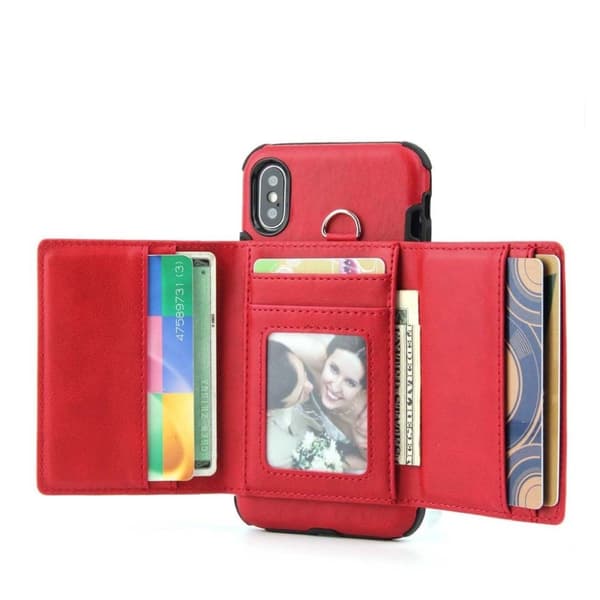 SHOUHUSHEN iPhone XS læderbetrukket combo etui - Rød Red