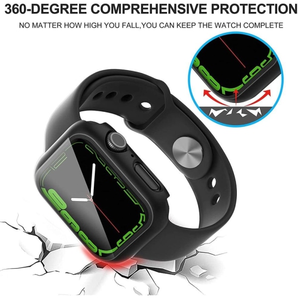 2Pcs Apple Watch (41mm) cover med hærdet glas - Sort Transparent