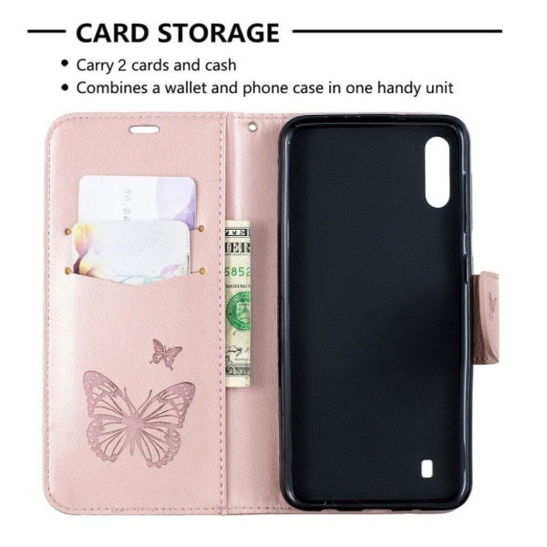 Butterfly Samsung Galaxy A10 etui - Rødguld Pink