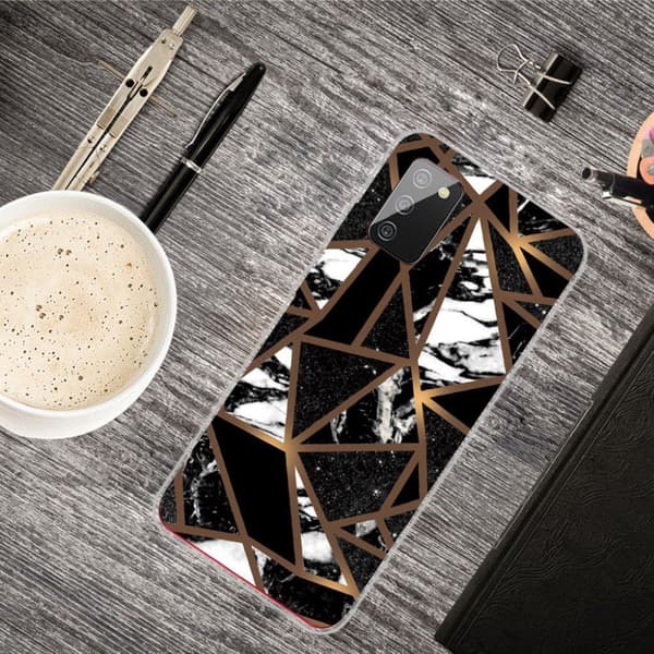 Marble Samsung Galaxy A02s Etui - Black tile fragments Black