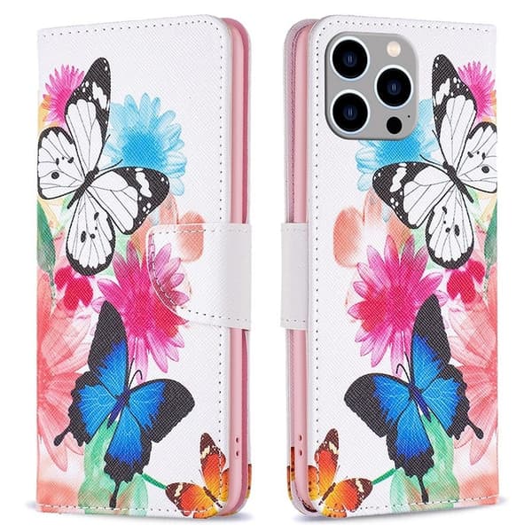 Wonderland iPhone 14 Pro Max flip kuoret - Kaksi Perhosta Multicolor