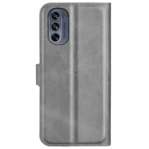 Hållbart konstläder Motorola Moto G62 5G fodral med plånbok - Silver/Grå Silvergrå
