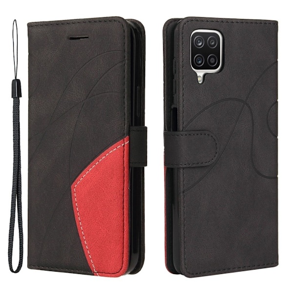 Tekstureret Læder Etui med Strop Til Samsung Galaxy A12 5G - Sort Black