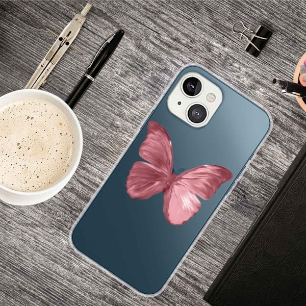 Butterfly läder iPhone 14 fodral - Rosa Rosa