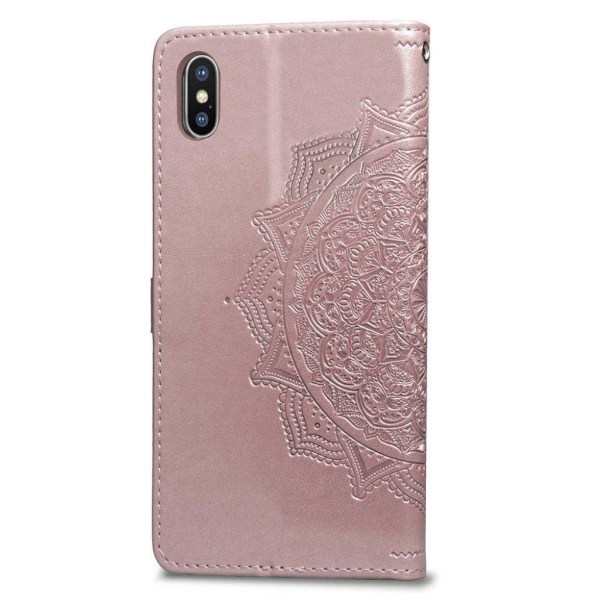 iPhone Xs Max Mandala blomstertryk læder flip cover - Rose Gold Multicolor