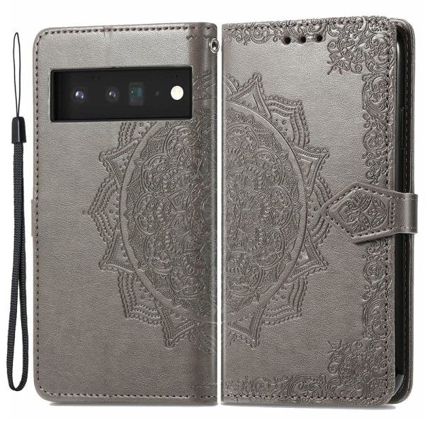 Mandala Google Pixel 6 Pro Flip Etui - Grå Silver grey