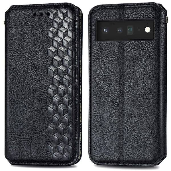 Nahkakotelo With A Stylish Rhombus Imprint For Google Pixel 6 Pro - Musta Black