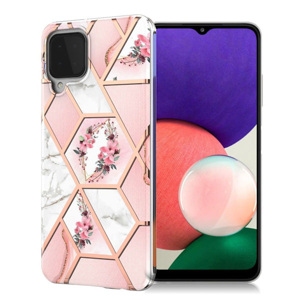 Marmordesign Samsung Galaxy A22 4G deksel - Rosa Marmor / Blomst Multicolor