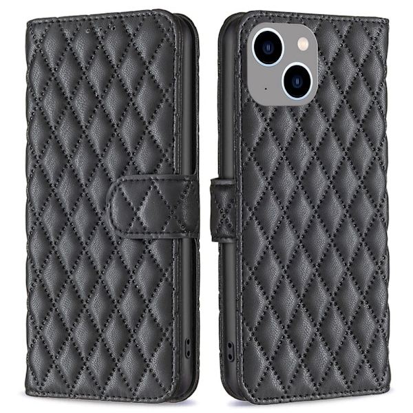 Rhombus mat iPhone 14 Plus flip etui - Sort Black