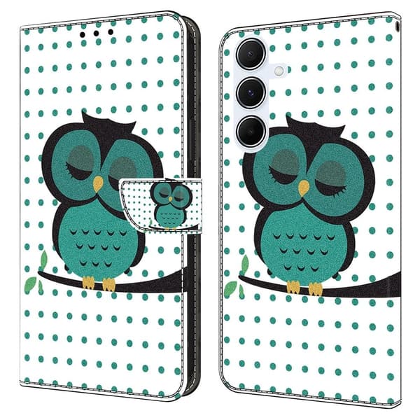 Wonderland Samsung Galaxy A36 / Samsung Galaxy A56 flip etui - Sovende Ugle Green