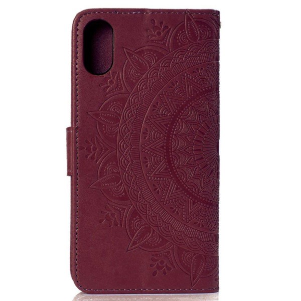 iPhone Xs Max flip cover i læder med Mandala-mønster - Brun Brown