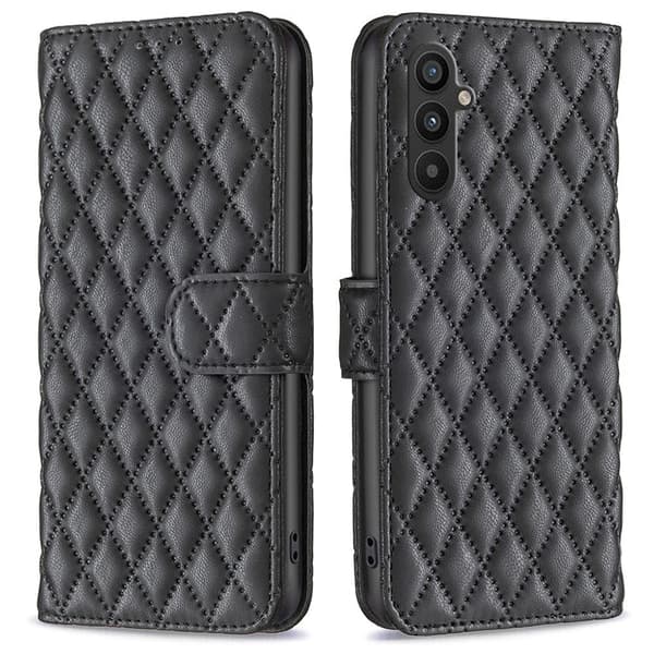 Rhombus mat Samsung Galaxy A34 5G flip etui - Sort Black
