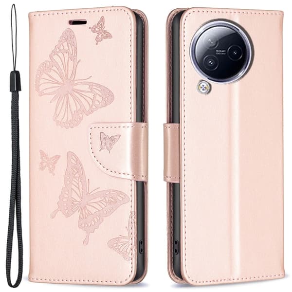 Sommerfugl Xiaomi Civi 3 Flip Etui - Rødguld Pink