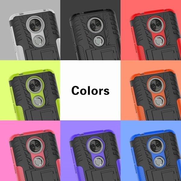 Motorola Moto E5 Plus mobilskal hårdplast TPU material skyddande utfällbart ben däck design - Orange Orange