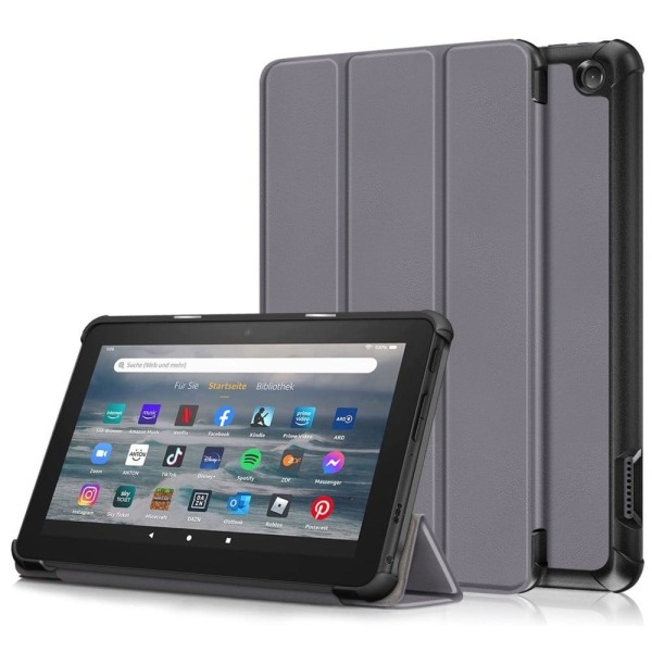 Tri-fold Leather Stand Case for Amazon Fire 7 (2022) - Grey Silvergrå