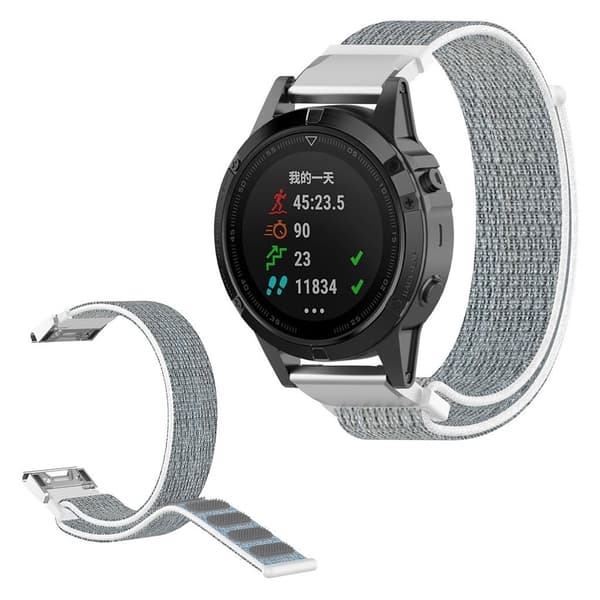 Garmin Fenix 6 / Fenix 5 klockarmband med nylonögla - Grå / Vit Silvergrå