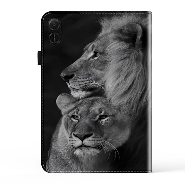 Honor Pad X8a Case Flip Stand Leather Tablet Cover Pattern Printed - Couple Lions Black