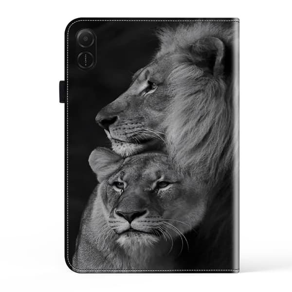 Honor Pad X8a Fodral Flip Stand Läder Tablet Cover Mönster Tryckt - Par Lejon Svart