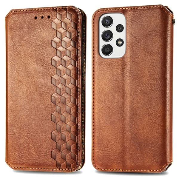 Läder Samsung Galaxy A73 fodral med romb-design - Brun Brun