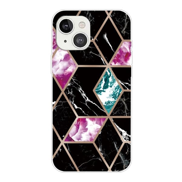Marmordesign iPhone 14 deksel - Flis Av Svart / Cyan / Rose Multicolor