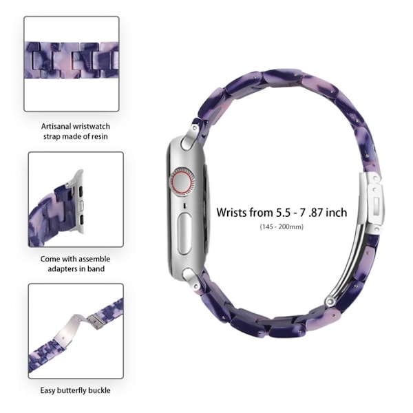 Apple Watch SE 2022 (40 mm) urrem med 3 perler i resin med klart cover - Sort / Lyserød Purple