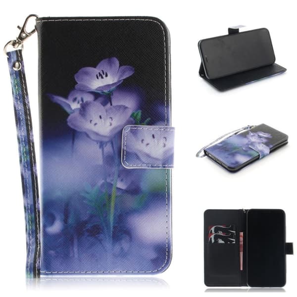 iPhone Xs Max magnetisk flip etui med mønster - Lilla Blomster Purple