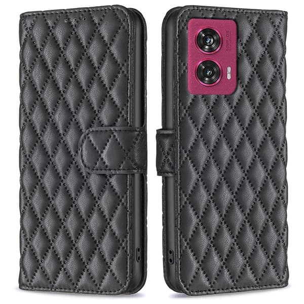 Rhombus mat Motorola Edge 50 Fusion flip etui - Sort Black