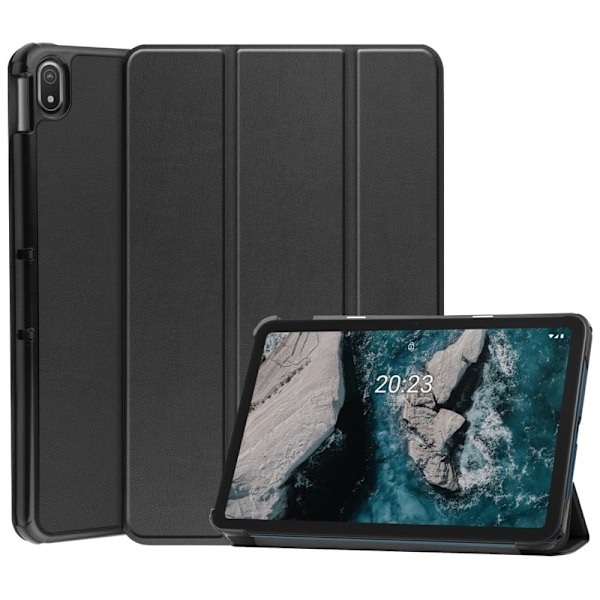 Nokia T20 tri-fold PU læder flip taske - Sort Black