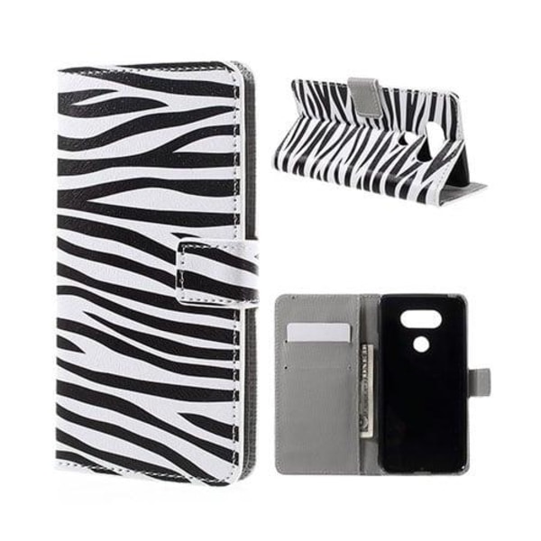 Hagerup læder-etui til LG G5 med kortholder og holder - Zebra stribet Multicolor