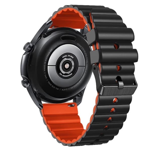 22 mm universal silikonerem i to farver med sort spænde - Sort + Orange Black
