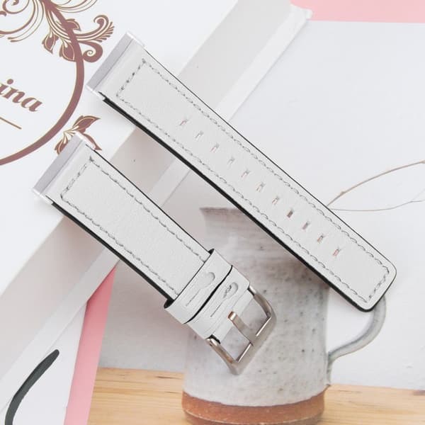 Fitbit Sense / Versa 3 kudonta aitoa nahkaa kellon nauha - Valkoinen White
