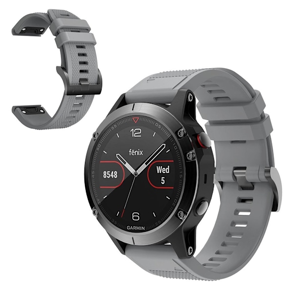 Garmin Fenix 5 durable silicone watch band - Grey Silvergrå
