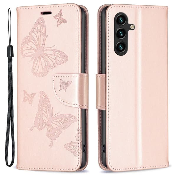 Butterfly läder Samsung Galaxy A14 fodral - Rosa Rosa