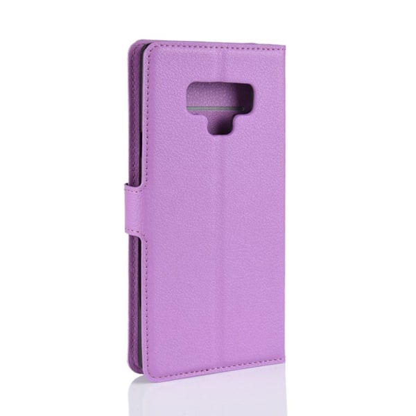Samsung Galaxy Note9 mobiletui i kunstlæder med Litchi overfalde samt pung - Lilla Purple