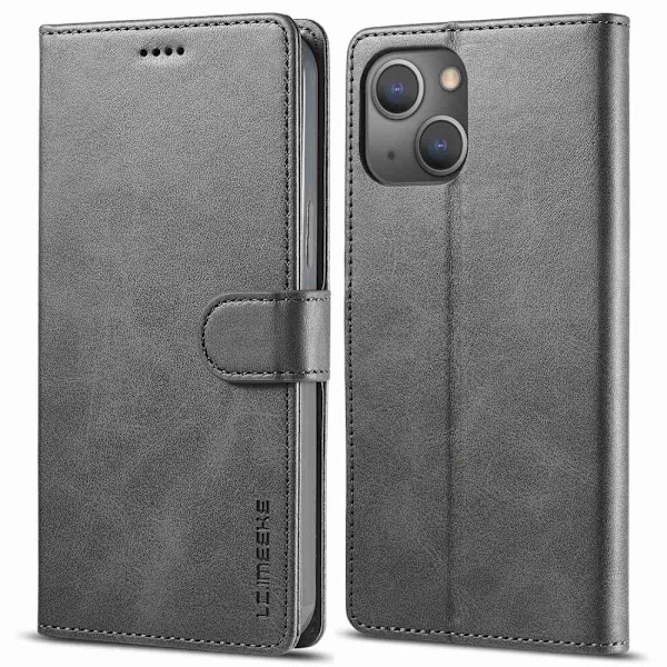 LC.Imeeke läder iPhone 14 fodral - Silver/Grå Silvergrå