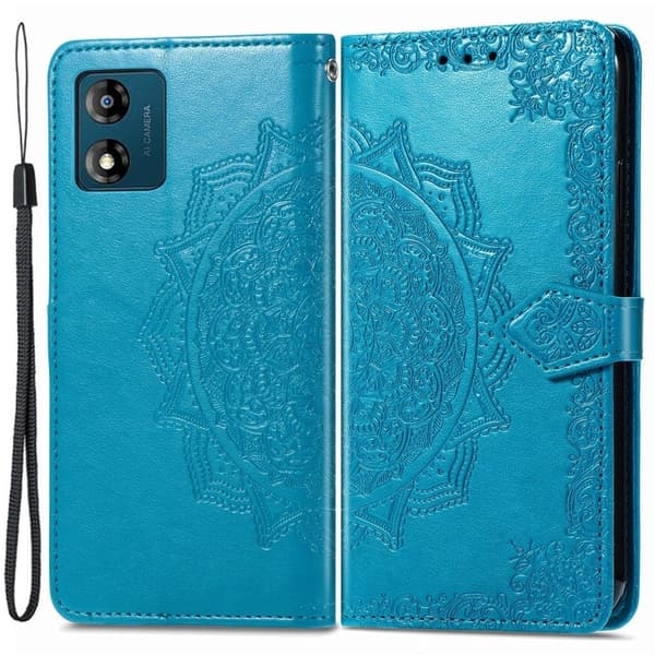 Mandala läder Motorola Moto E13 fodral - Blå Blå