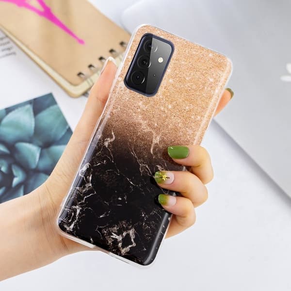 Marble design Samsung Galaxy A72 5G kotelot - Luumu / Musta Marmori Brown