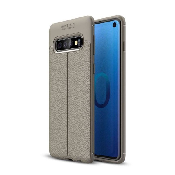 Samsung Galaxy S10 litchi textur fodral - Grå Silvergrå