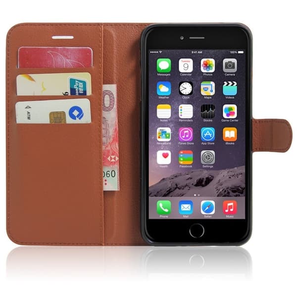 Davidsen iPhone 7 Plus / 8 Plus lommeboketui med litchi tekstur - Brun Brown