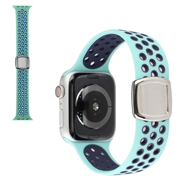 Apple Watch 40mm kaksoissävyinen monireikäinen silikonikellon hihna - Vihreä / Sininen Green