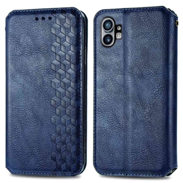 Læder Etui med A Stilfuldt Rhombus Tryk til Nothing Phone (1) - Blå Blue