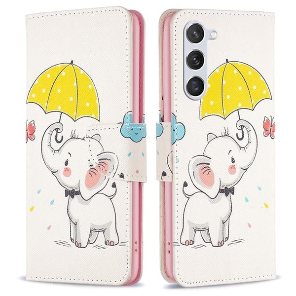 Wonderland Samsung Galaxy S23 Flip Etui - Paraply og Elefant White