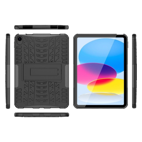 iPad 10.9 (2022) Stødsikkert tablet etui Dækstruktur Kickstand Heavy Duty Armor Blød Fleksibel Hård Bumpresistent Beskyttelsescover - Sort Black