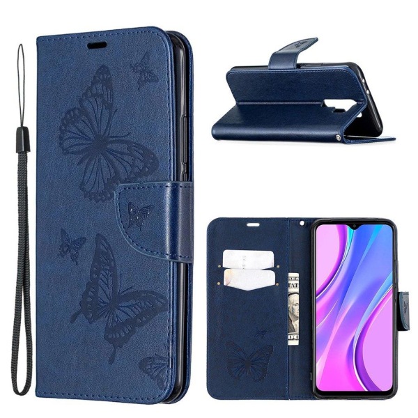 Butterfly läder Xiaomi Redmi 9 fodral - Blå Blå