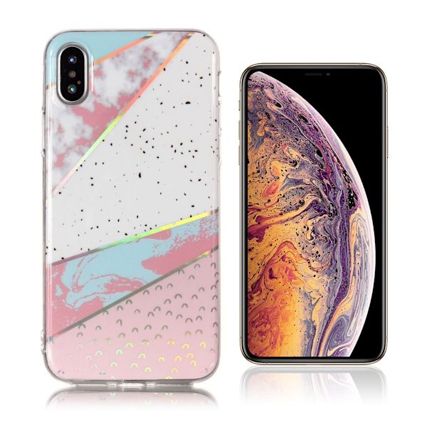 Marmormotiv iPhone Xs Max skal - Vit / Rosa multifärg