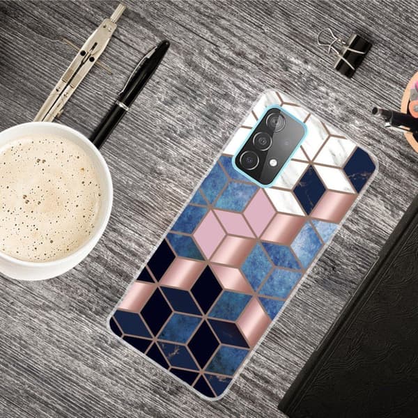 Marmormotiv Samsung Galaxy A82 5G skal - Blå / Guld Kub multifärg
