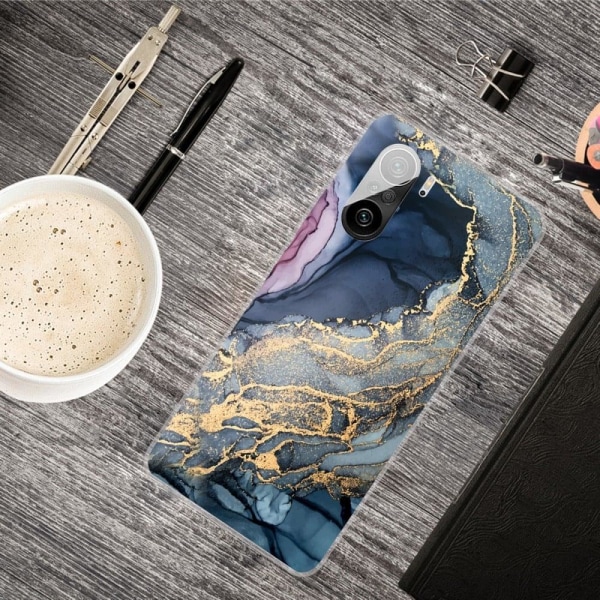 Marble design Xiaomi Mi 11i / Xiaomi Redmi K40 Pro Plus / Xiaomi Redmi K40 Pro / Xiaomi Redmi K40 / Xiaomi Poco F3 kotelot - Sininen Kultainen Roiske Multicolor