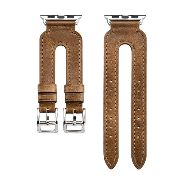 iCarer Double Cuff Apple Watch Series 5 40mm ægte læder urrem - Brun Brown