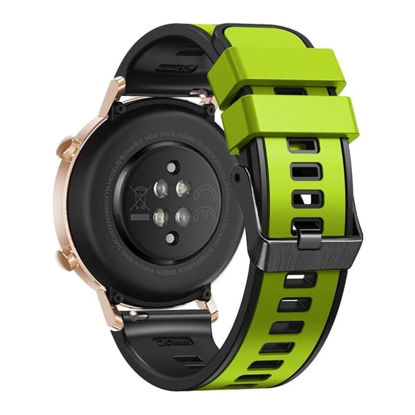 20 mm universel tofarvet silikone-urrem - Lime / Sort Green